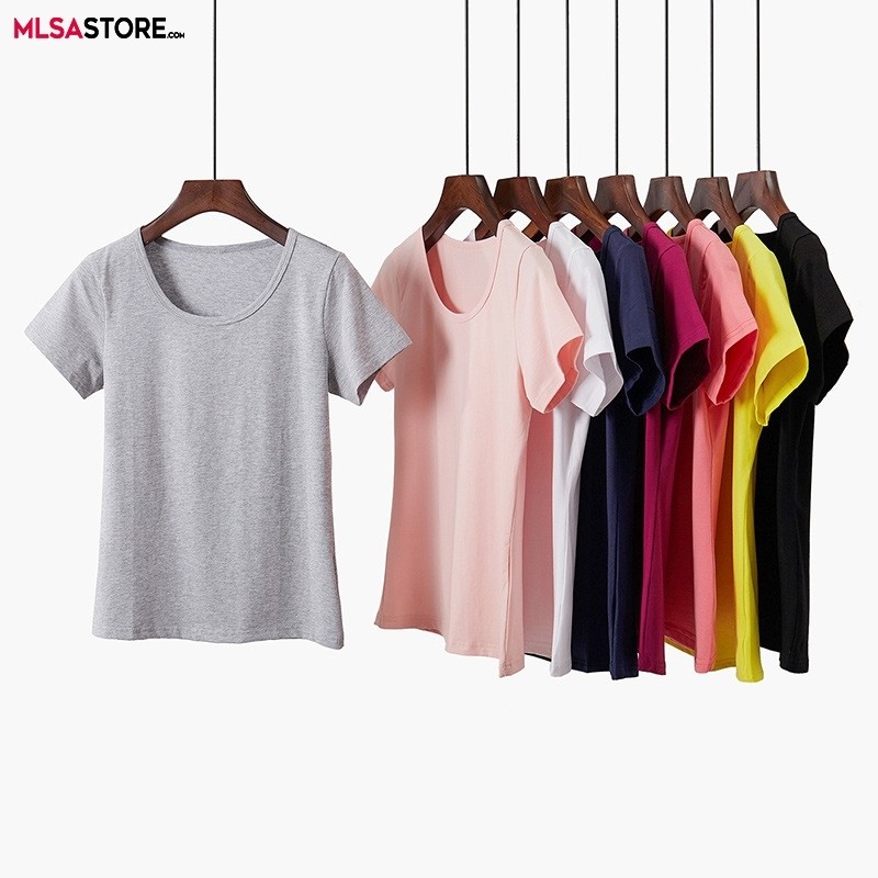 2024 Brand New Summer Women's T Shirt Pure Color Round Neck Cotton Short-sleeved T-shirt for Female Tops T-shirt